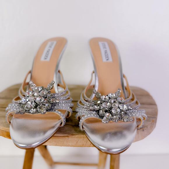 Steve Madden Pamola Rhinestone Heels Sandals Silver Glam Gatsby Party sz 7.5 NEW - Picture 5 of 10